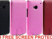 New Htc One Terrapin Pu Leather Flip Case Cover Black / Hot Pink / Red + Free Screen Protector