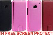 New Htc One Terrapin Pu Leather Flip Case Cover Black / Hot Pink / Red + Free Screen Protector