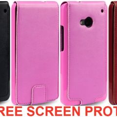 New Htc One Terrapin Pu Leather Flip Case Cover Black / Hot Pink / Red + Free Screen Protector