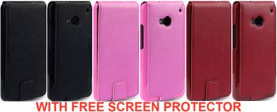 New Htc One Terrapin Pu Leather Flip Case Cover Black / Hot Pink / Red + Free Screen Protector