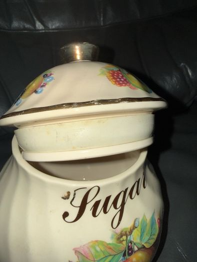 KH Pottery Staffordshire SUGAR Canister Fruit Design .
