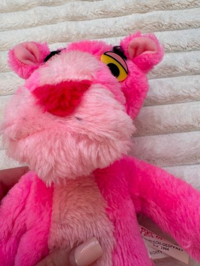 Vintage Pink Panther Plush Soft 1964 Mirisch-Geoffrey Mighty Star approx. 27 cm. Loose Head Used Dirty Please see photos