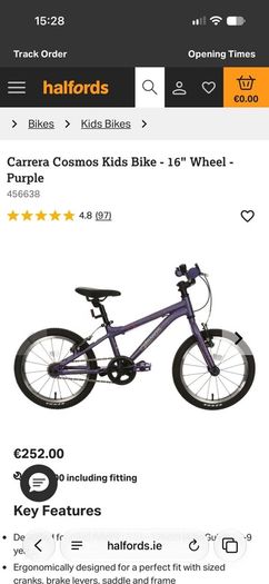 Bike - Carrera Cosmos 16" Kids + Stabilisers