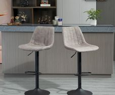 2-pack retro design bar stools, incl. footrest, height-adjustable, gas lift, Gray + Black