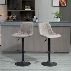 2-pack retro design bar stools, incl. footrest, height-adjustable, gas lift, Gray + Black