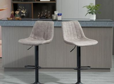 2-pack retro design bar stools, incl. footrest, height-adjustable, gas lift, Gray + Black