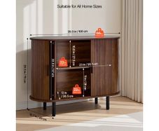 Coffee Bar Cabinet, Mid Century Fluted Coffee Bar Table, Buffet Stand Cabinet with 2 Sliding Doors, Sideboard Buffet Station for Living Room, Entryway, Kitchen, 100 x 40 x 75 cm, Walnut