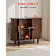 Coffee Bar Cabinet, Mid Century Fluted Coffee Bar Table, Buffet Stand Cabinet with 2 Sliding Doors, Sideboard Buffet Station for Living Room, Entryway, Kitchen, 100 x 40 x 75 cm, Walnut