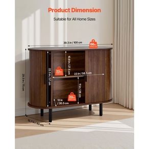 Coffee Bar Cabinet, Mid Century Fluted Coffee Bar Table, Buffet Stand Cabinet with 2 Sliding Doors, Sideboard Buffet Station for Living Room, Entryway, Kitchen, 100 x 40 x 75 cm, Walnut