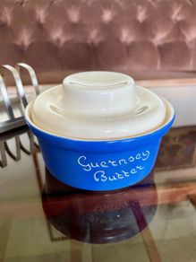 Vintage Ceramic Fosters Studio Pottery Cornwall Blue Sgraffito Butter Breakfast Dish