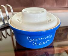 Vintage Ceramic Fosters Studio Pottery Cornwall Blue Sgraffito Butter Breakfast Dish
