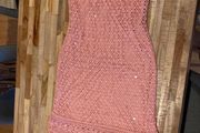 pink crochet dress with handstitched sequins