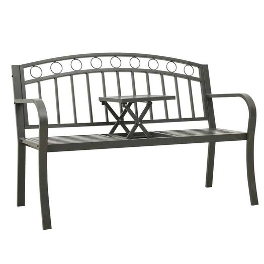 Garden Bench with a Table 125 cm Steel Grey