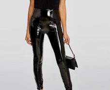 SPANXshape Black Faux Leather Patent High Waisted Sculpting Leggings.Size M