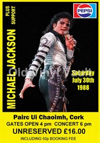 Michael Jackson Concert Poster Pairc Ui Caoimh,Cork,Ireland 1988 A3 size repro..