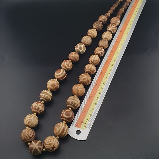 Burmese Antique Pumtek Pyu & Skull Shape Beads Necklace 26 inches