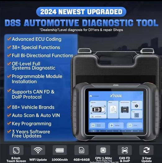 XTOOL D8S Bidirectional Diagnostic Scan Tool, 2024 Upgrade of D8, 38+ Services, Topology Mapping, ECU Coding/3-Year Update/All Systems Scanner/Crankshaft Relearn/CANFD/DoIP