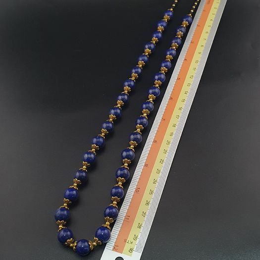 Vintage Blue Lapis Lazuli & Brass Beads Gemstone Necklace