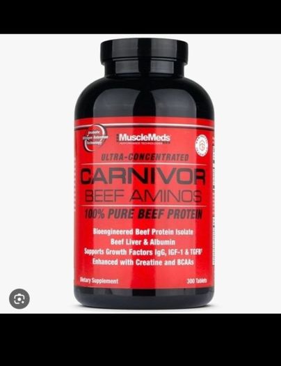 MuscleMeds Carnivor Beef Aminos 100% Pure Beef Protein 300 Tablets All 19 Amino Acids Essential & Non-Essential Protein Muscle Grow