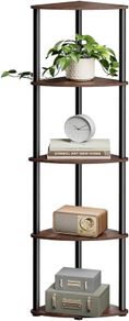 Superfast Toolless Assembly, 5-Tier Corner Shelf, Corner Shelving Unit, Corner Storage Stand, 38.3 x 27 x 139 cm, Living Room, Bedroom, Kitchen, Somber Walnut