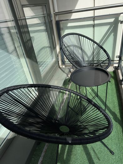 2 Garden Lounge Chairs + Round Side Table