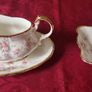 3 Piece Royal Albert Victoriana Rose Bone China Gold Gilt Gravy Boat, Gravy Boat Saucer And Square Dip Dish Set Made In England Image 3