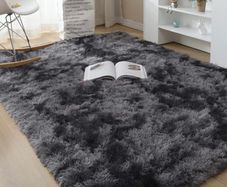 Area Rugs Soft Fluffy Living Room Carpets Non-Slip Bedroom Rug Shaggy Floor MatsTie-dye Rugs for Modern Indoor Home Floor Carpets Black Gray 2x4ft 60x120CM MULTIPLE COLOURS AVAILABLE (FREE POSTAGE)