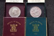 1951 Festival of Britain Crown Coins,- Complete Matching Pair ( Maroon and Teal Sets )