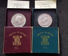 1951 Festival of Britain Crown Coins,- Complete Matching Pair ( Maroon and Teal Sets )