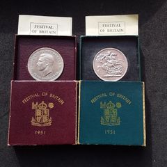 1951 Festival of Britain Crown Coins,- Complete Matching Pair ( Maroon and Teal Sets )