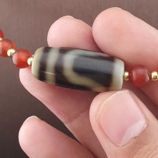 Vintage Carnelian Agate From Mali With Himalayan 1 Eyes Tibetan Agate Dzi Pendant Necklace