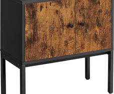 _Sideboard, kitchen cabinet with doors, side cabinet, storage cabinet, metal frame, multi-purpose cabinet, cupboard, 60 x 30 x 60 cm, industrial design, vintage brown-black