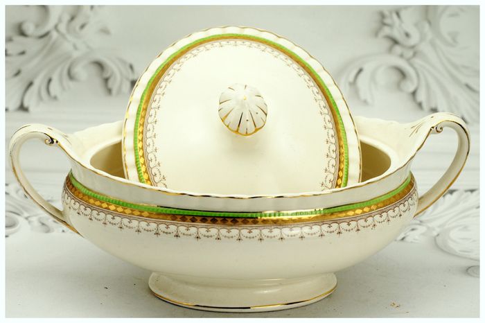 J&g Meakin Sol Ware tureen Ironstone Covered Vegetable Tureen Green White & Gold