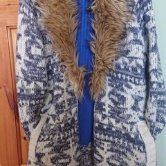 Knitted Coat with Fur  Size 10
