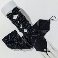 Classy Black Gloves with Sparkly Beads & Lace