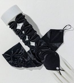 Classy Black Gloves with Sparkly Beads & Lace