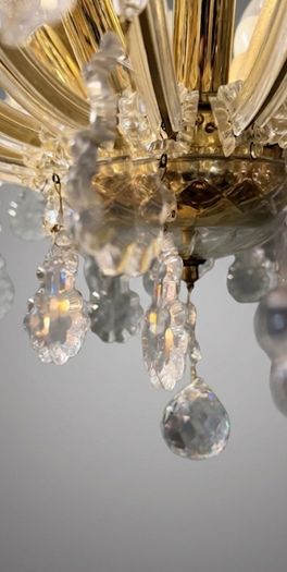 Elegant Marie Theresa Semi Flush Brass & Crystal 8 Light Chandelier