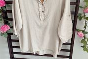 Beige linen mix blouse with frilled detail large /XLarge