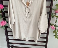 Beige linen mix blouse with frilled detail large /XLarge