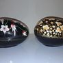 SALE!  Vintage Egg Shaped Black Lacquer Floral PAPIER MACHE Trinket Boxes, Set of 2 Image 3
