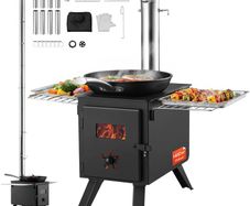 Wood Stove Alloy Steel Camping Tent Stove Portable Wood Burning Stove with Chimney Pipes & Gloves with 8 Pipes