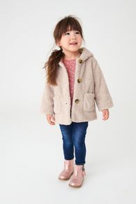 Cosy Pink girls coat with ears on hood size 5-6
