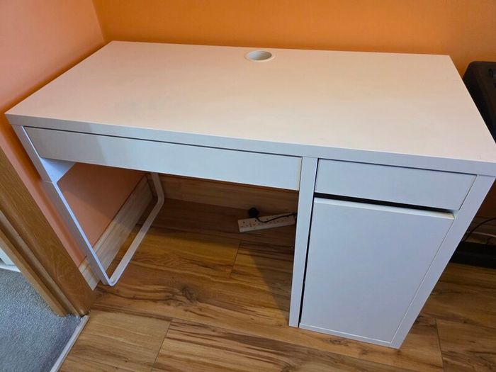 IKEA MICKE White Desk with Shelving Unit, Whiteboard & Storage - Excellent Condition