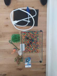 Glass fish tank with water pump and accessories