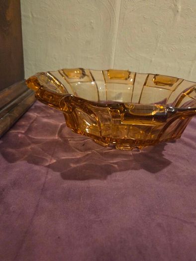 Large Art Deco Amber Glass Bowl