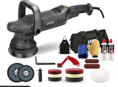 SPTA 5inch 750W Dual Action Polisher Orbit 15mm Auto Polisher DA Car Polisher Home DIY Polisher with Waxing Polishing Pads Set