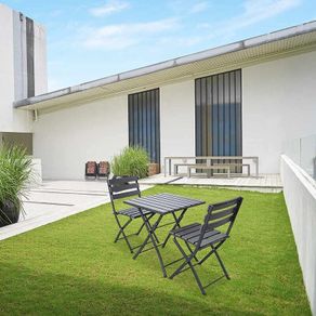 Garden Bistro Set for 2  Folding Outdoor Table & Chairs with Durable HDPE Top and Metal Frame,Grey:AVAILABLE FOR PICK UP