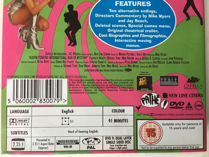 Austin Powers: International Man Of Mystery [1997] Mike Myers, Elizabeth Hurley, Robert Wagner, Seth Green & Michael York. [Movie DVD]