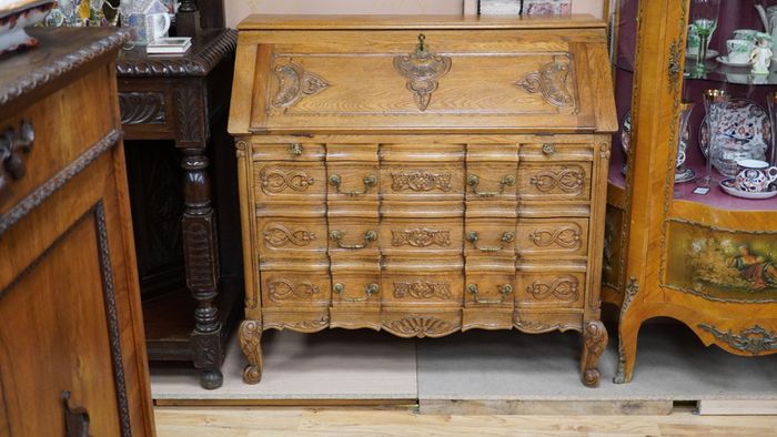 French Carved Oak Bureau