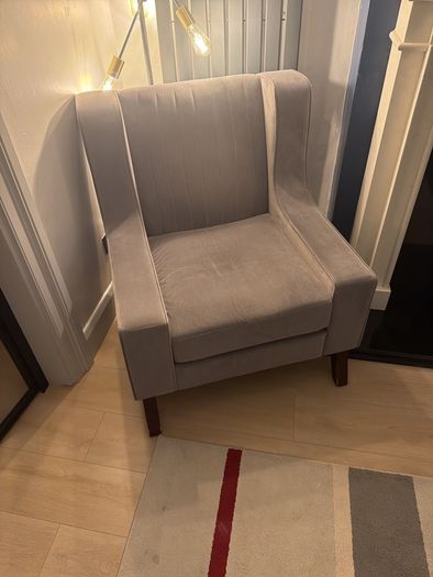 Paul Costello grey velvet fabric chair, very comfortable